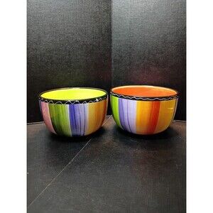 Nancy Green SERAPE Striped Bowls SET OF 2 Certified International MULTI-COLOR
